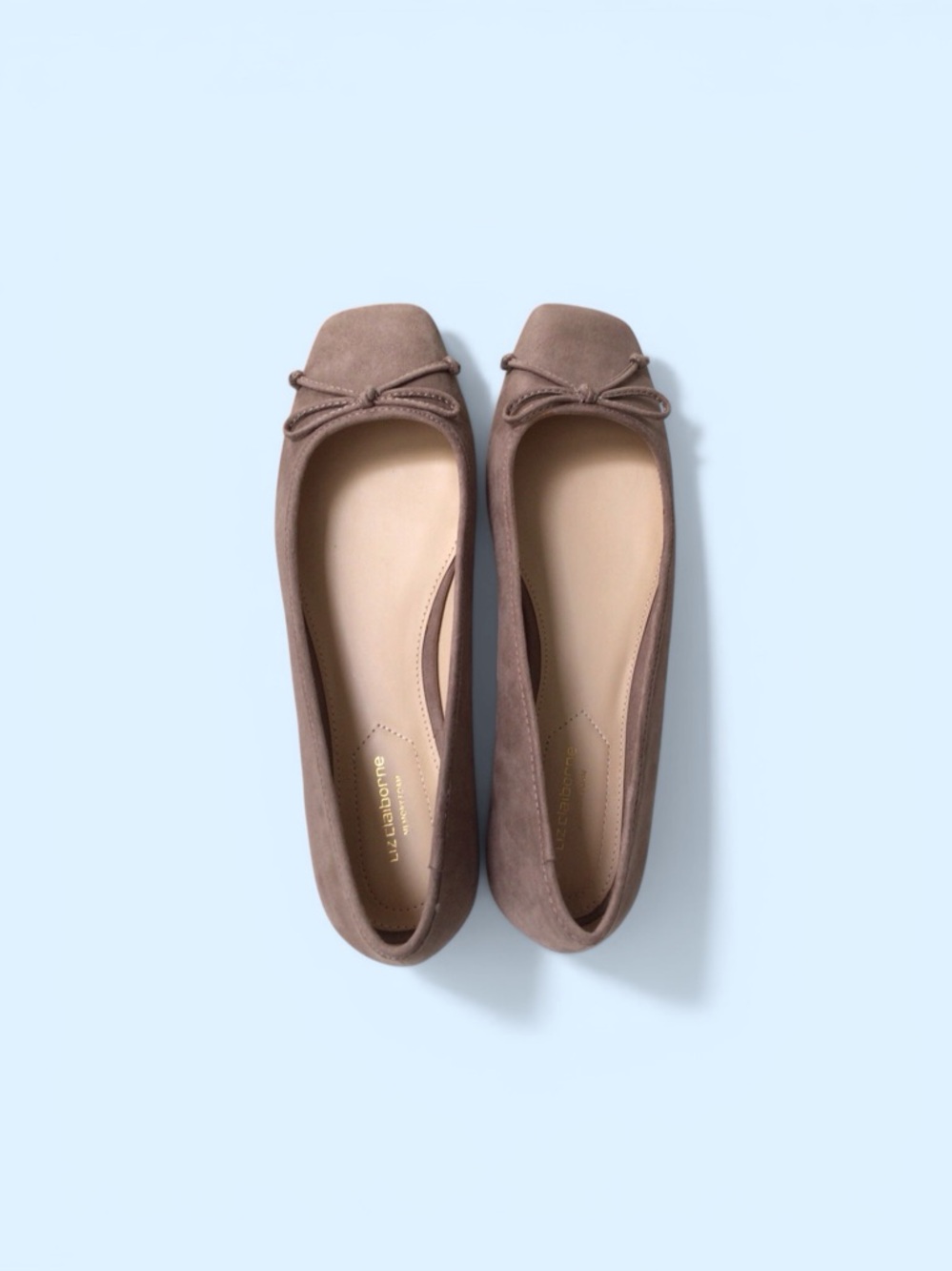 Liz Claiborne 8M Ballet Flats Tan Suede Square Toe Flushing Slip On Memory Foam